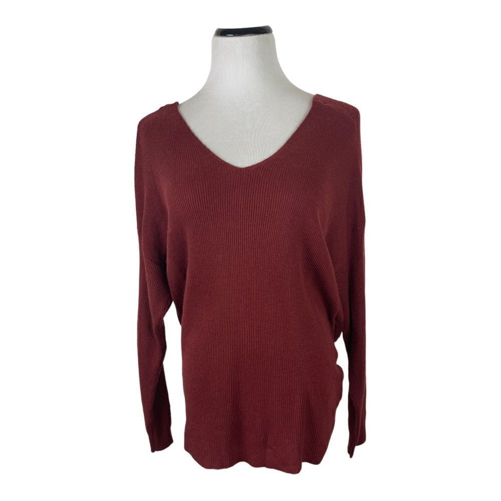 Bar III Ribbed Twist-Back Sweater XL Red Brown Soft Knit Pullover Fall Chic